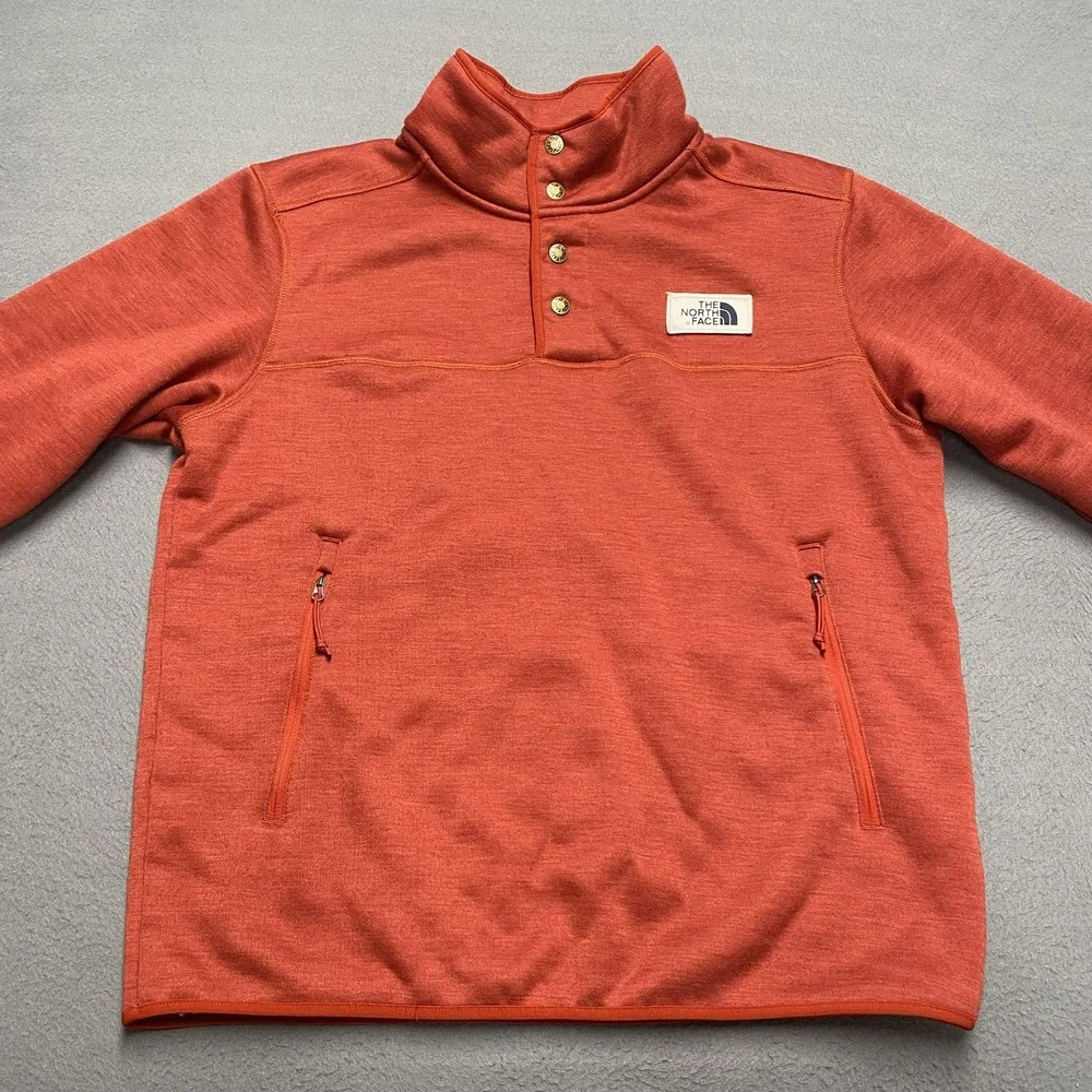 The North Face Sweater Fleece Pullover Mens Large Red Snap‎ Neck Zip Pockets